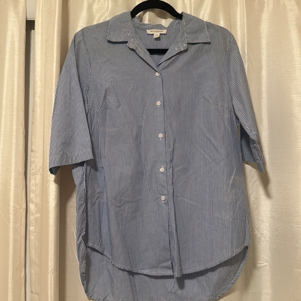 High low striped collared shirt